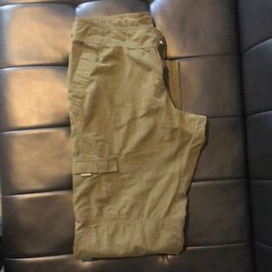Prana pants size Medium Olive color lightweight smooth fabric velvet like feel